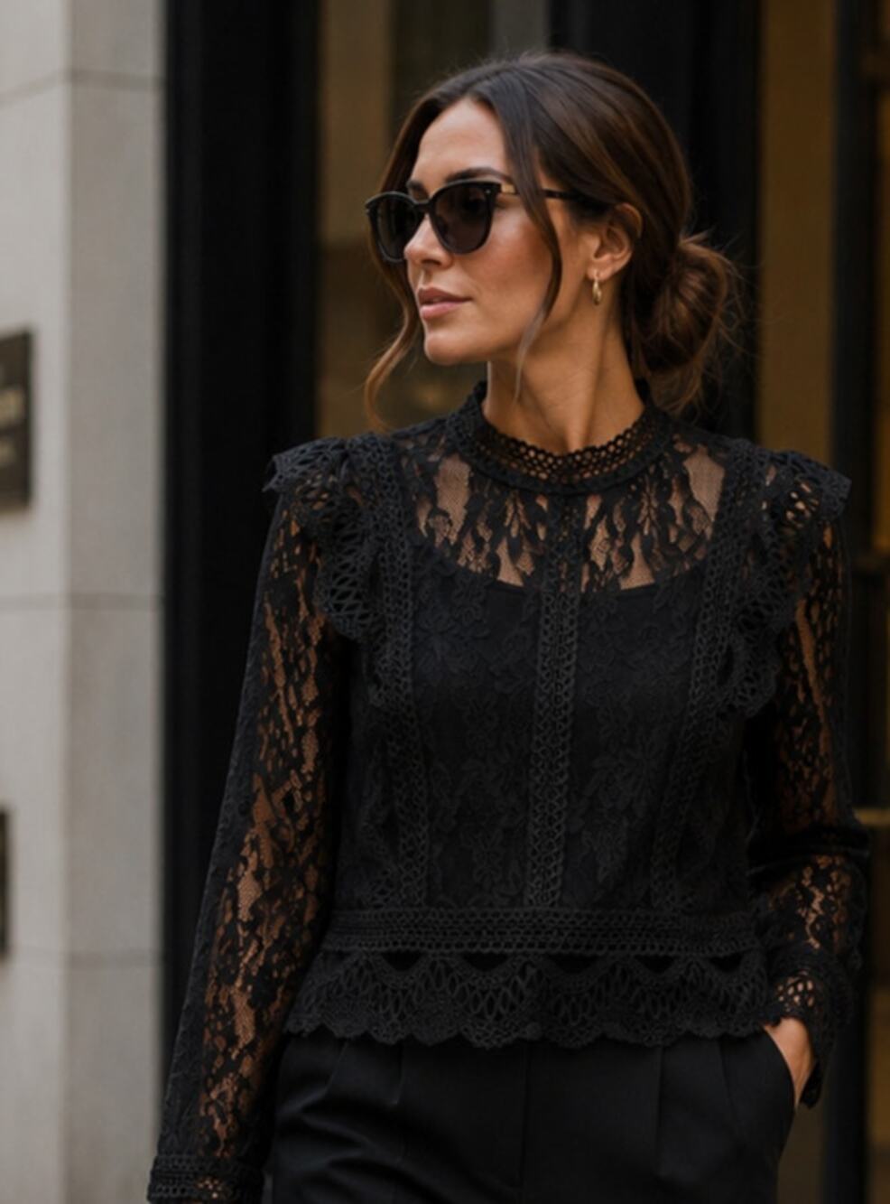 Dark coquette feminine sheer lace mock neck fairy grunge shirt SZ Med career